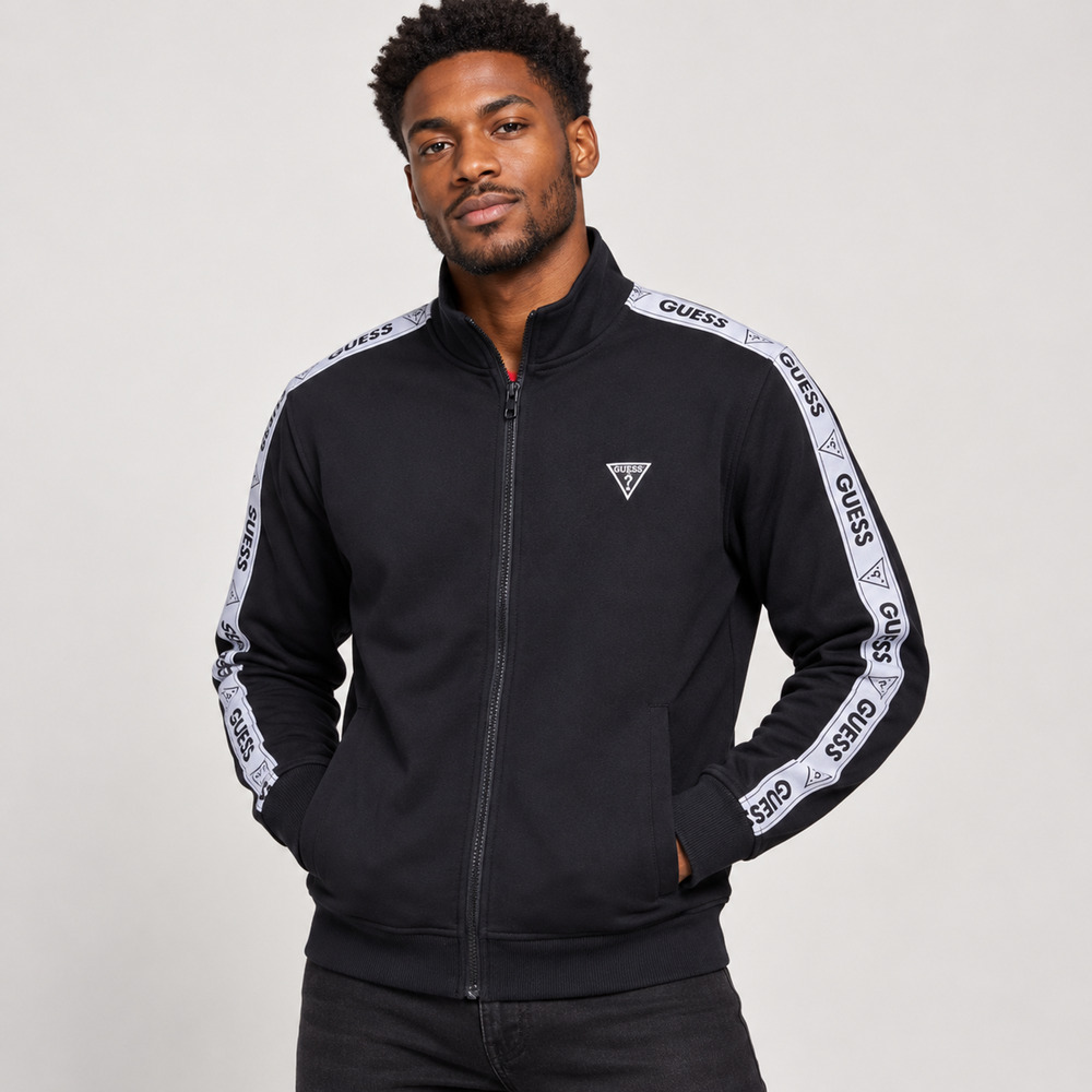 GUESS Los Angeles Men’s XL Black Track Jacket Logo Tape Full Zip